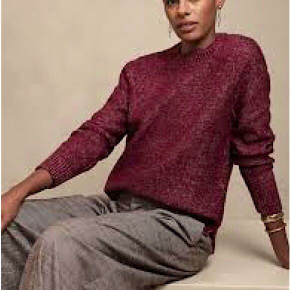 Banana Republic burgundy marled Heathered red mock neck pullover soft sweater M - Picture 1 of 8